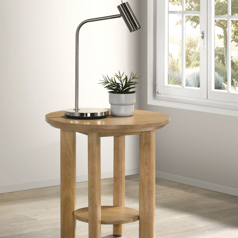 706297 Ottowa Round Wood Side End Table with Shelf Light Oak