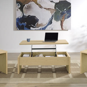 706348-S3 Canoga 3-piece Lift Top Cocktail Coffee Table Set Light Oak