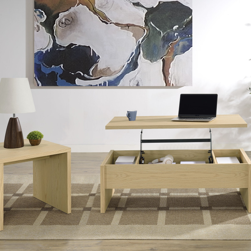 706348-S2 Canoga 2-piece Lift Top Cocktail Coffee Table Set Light Oak