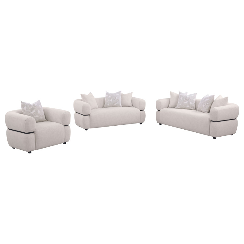 508961-S3 Jeanette 3-piece Fabric Upholstered Round Arm Sofa Set Beige