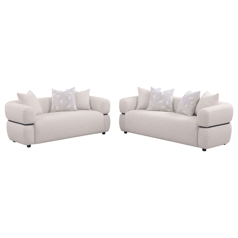 508961-S2 Jeanette 2-piece Fabric Upholstered Round Arm Sofa Set Beige