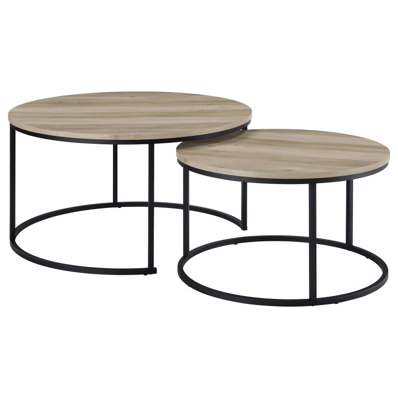 736040 Lainey 2-piece Round Nesting Coffee Table Distressed Pine