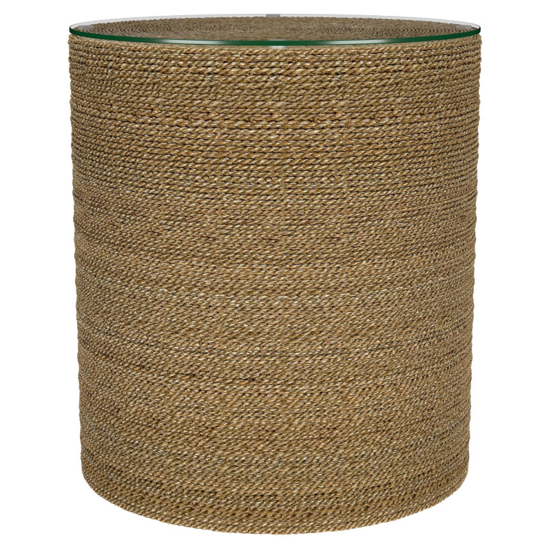 930270 Halden Round Woven Seagrass Accent Side Table Light Brown