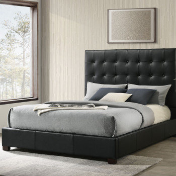 315911BLKQ Medley Genuine Leather Queen Panel Platform Bed Black