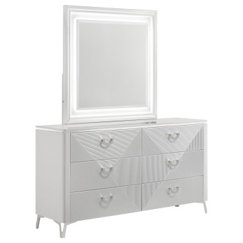 215793M Cassia 6-drawer Dresser Cabinet with Mirror White High Gloss