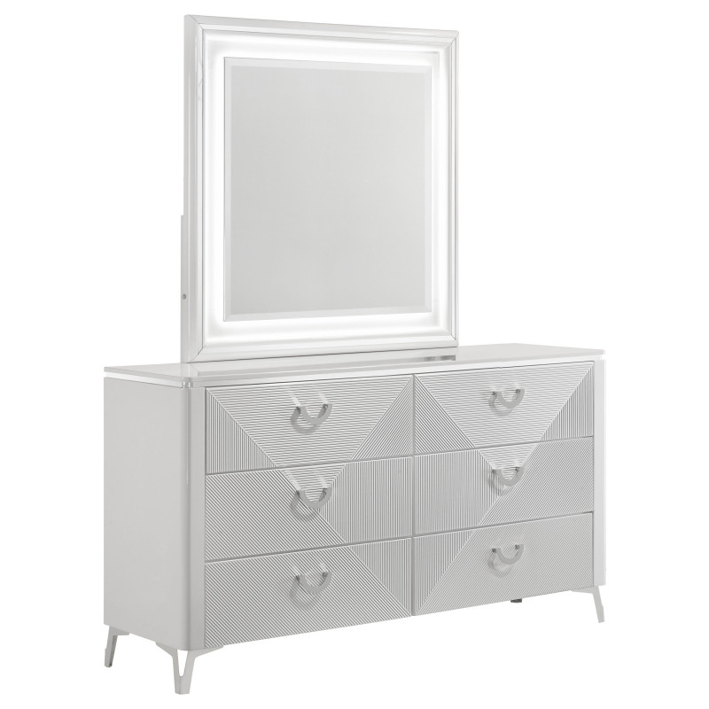 215793M Cassia 6-drawer Dresser Cabinet with Mirror White High Gloss