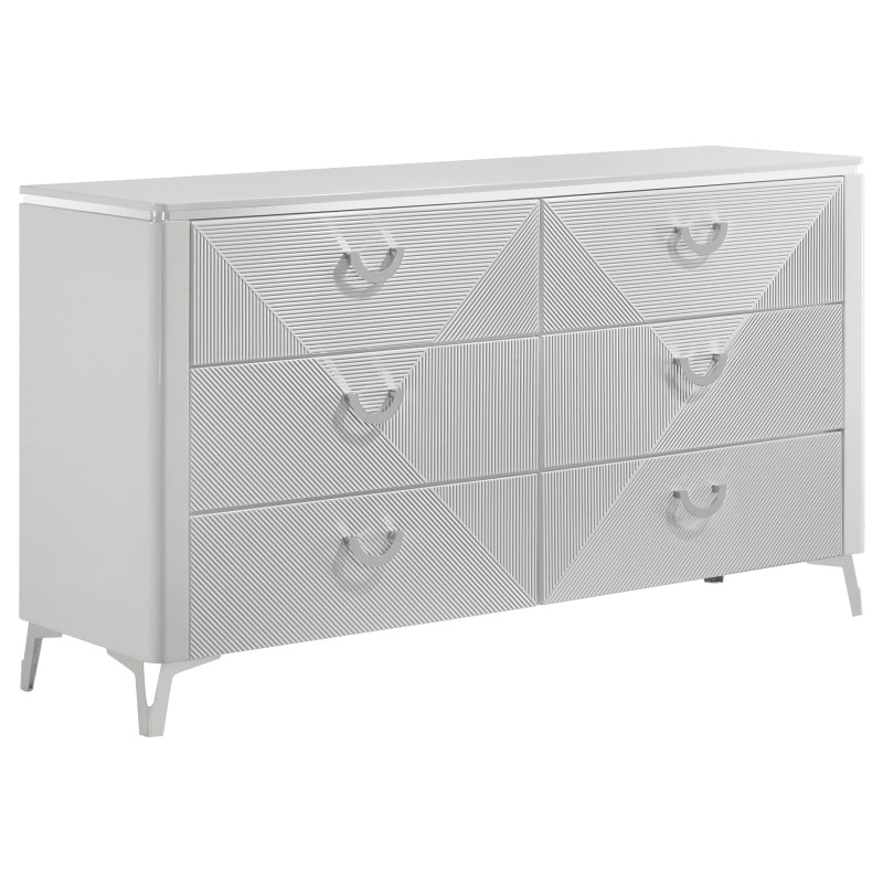 215793 Cassia 6-drawer Bedroom Dresser Cabinet White High Gloss