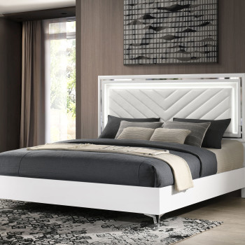 215791KE Cassia Eastern King LED Panel Bed White High Gloss