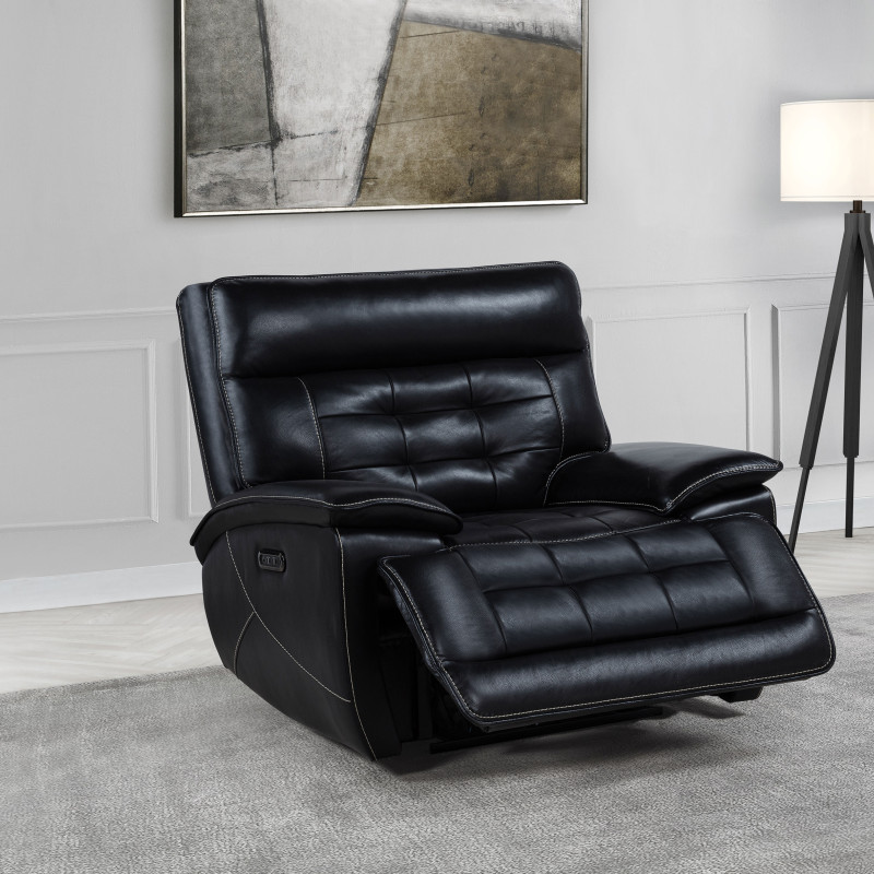609613PP Hewitt Leather Upholstered Dual Power Recliner Chair Black