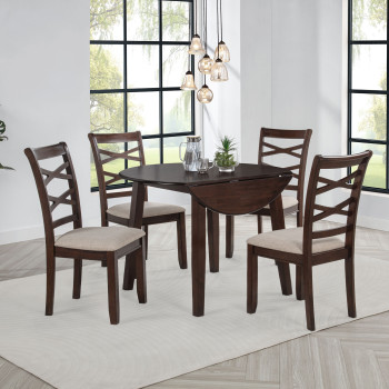 150340 Barton 5-piece Round Wood Dining Table Set Dark Brown