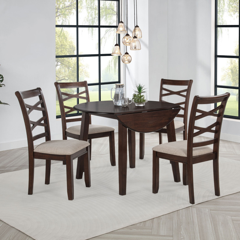 150340 Barton 5-piece Round Wood Dining Table Set Dark Brown