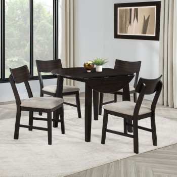 150350 Catley 5-piece Round Drop Leaf Dining Table Set Dark Coffee