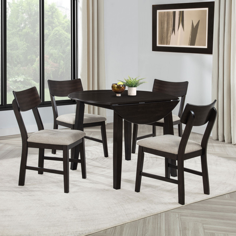 150350 Catley 5-piece Round Drop Leaf Dining Table Set Dark Coffee
