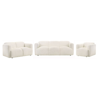509811-S3 Dorset 3-piece Upholstered Round Track Arm Sofa Set White