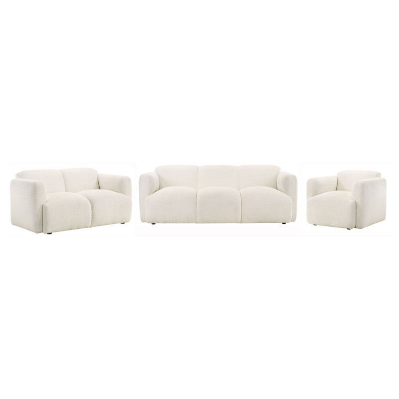 509811-S3 Dorset 3-piece Upholstered Round Track Arm Sofa Set White