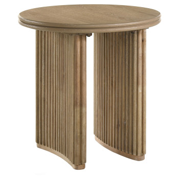 722937 Adina Round Wood Side End Table Distressed Light Brown