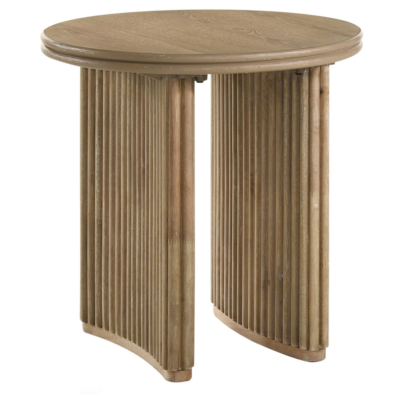 722937 Adina Round Wood Side End Table Distressed Light Brown