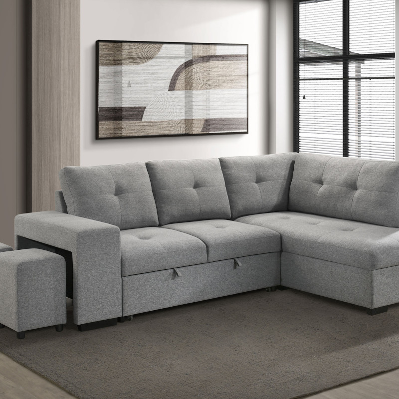500347 Roanne Fabric Upholstered Sleeper Sectional Sofa Grey