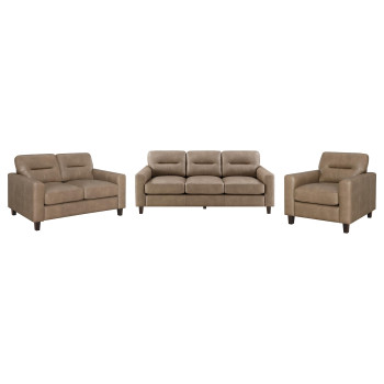 504667-S3 Scotland 3-piece Faux Leather Upholstered Sofa Set Brown