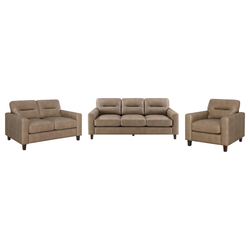 504667-S3 Scotland 3-piece Faux Leather Upholstered Sofa Set Brown