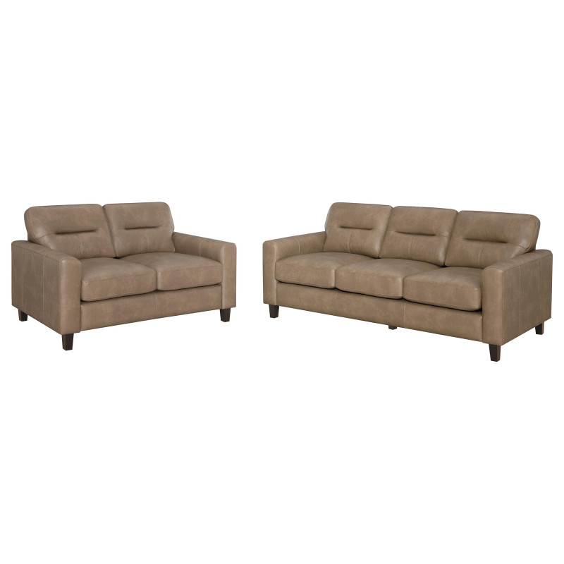 504667-S2 Scotland 2-piece Faux Leather Upholstered Sofa Set Brown