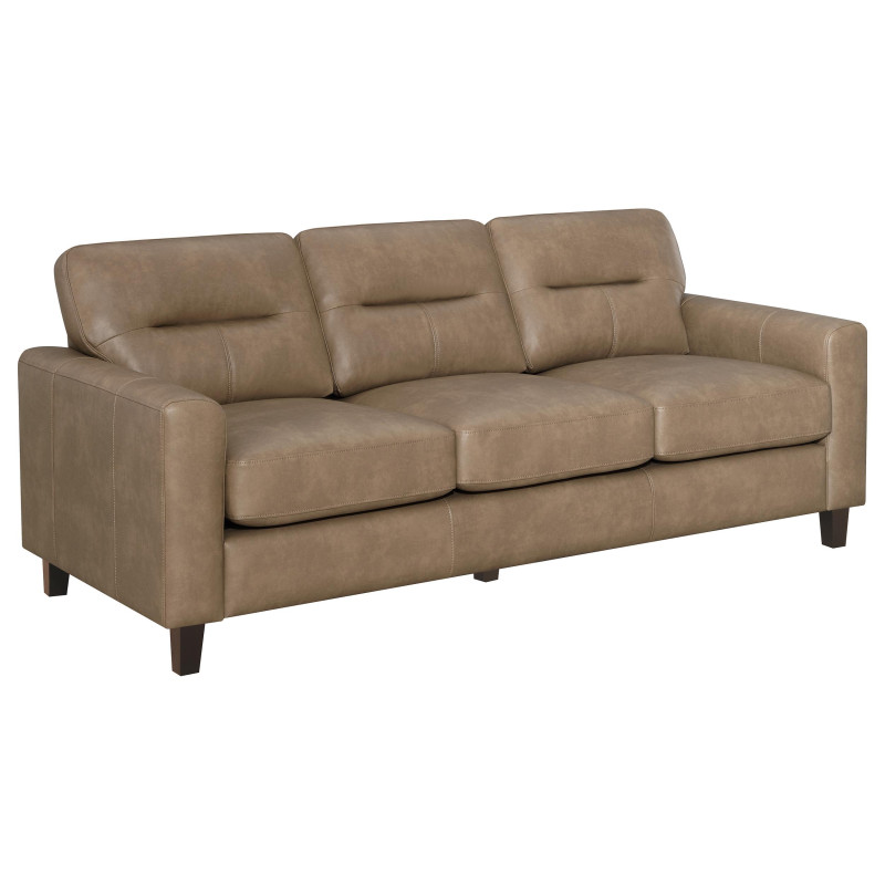 504667 Scotland Faux Leather Upholstered Track Arm Sofa Brown
