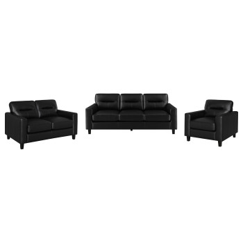 504664-S3 Scotland 3-piece Faux Leather Upholstered Sofa Set Black
