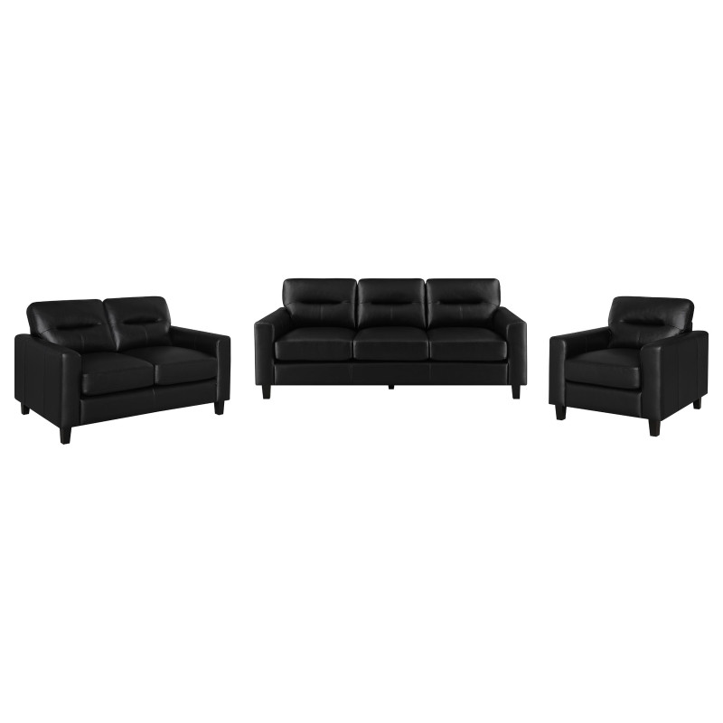 504664-S3 Scotland 3-piece Faux Leather Upholstered Sofa Set Black