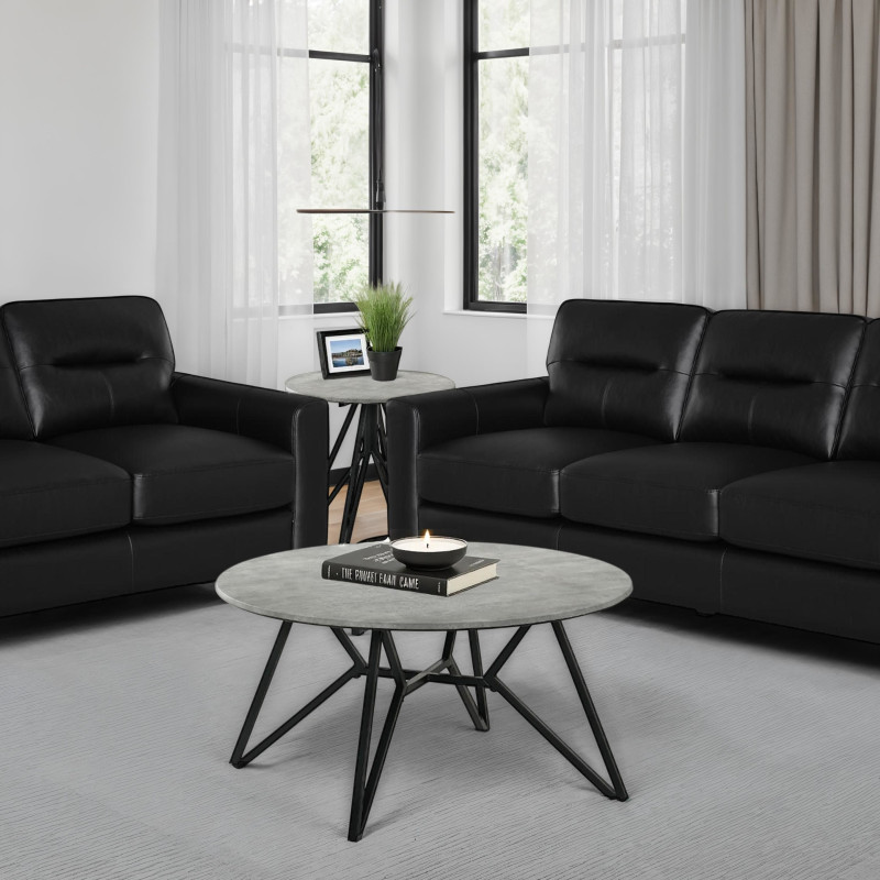 504664-S2 Scotland 2-piece Faux Leather Upholstered Sofa Set Black