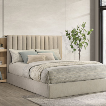 223111KE Arielle Eastern King Bookcase Panel Storage Bed Light Oak