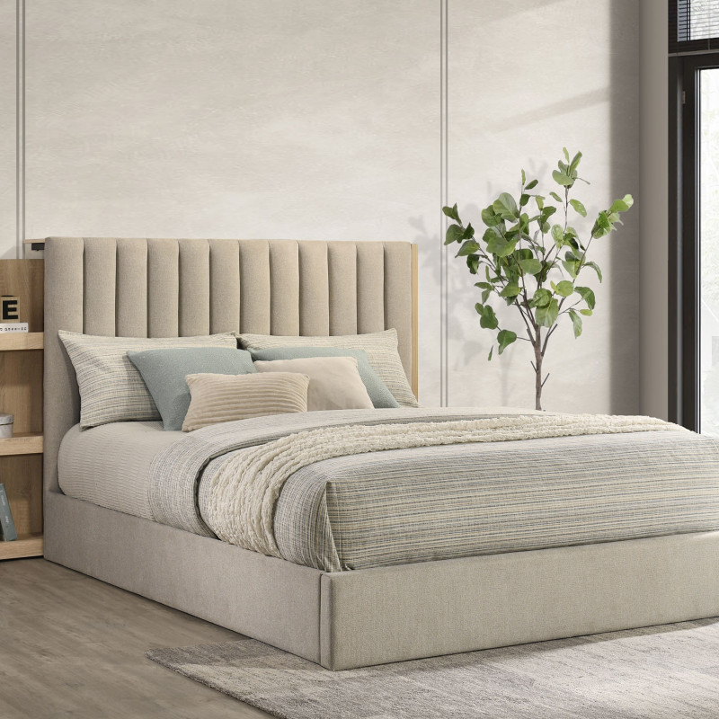 223111Q Arielle Queen Bookcase Panel Storage Bed Light Oak