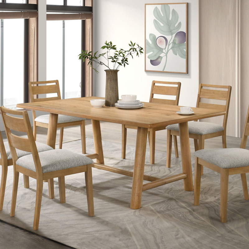 193651-S7 Duncan 7-piece Rectangular Wood Dining Table Set Washed Oak