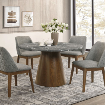 193820-S5 Franklin 5-piece Round Dining Table Set Grey and Dark Oak