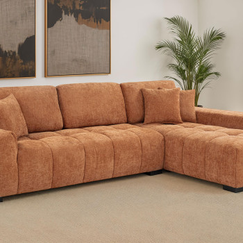 509350 Octavia Fabric Upholstered Sectional Chaise Sofa Orange