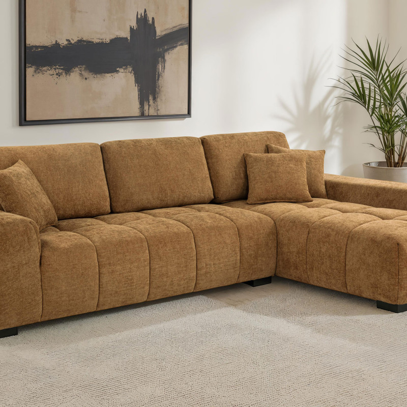 509340 Octavia Fabric Upholstered Sectional Chaise Sofa Amber