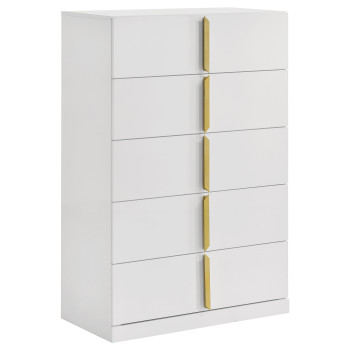 223095 Ines 5-drawer Bedroom Chest of Drawers White High Gloss