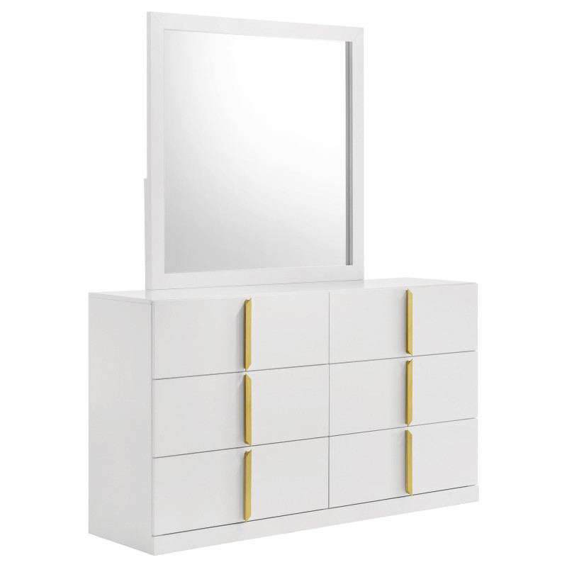 223093M Ines 6-drawer Bedroom Dresser with Mirror White High Gloss