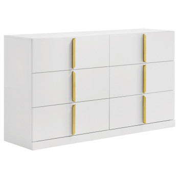 223093 Ines 6-drawer Bedroom Dresser Cabinet White High Gloss