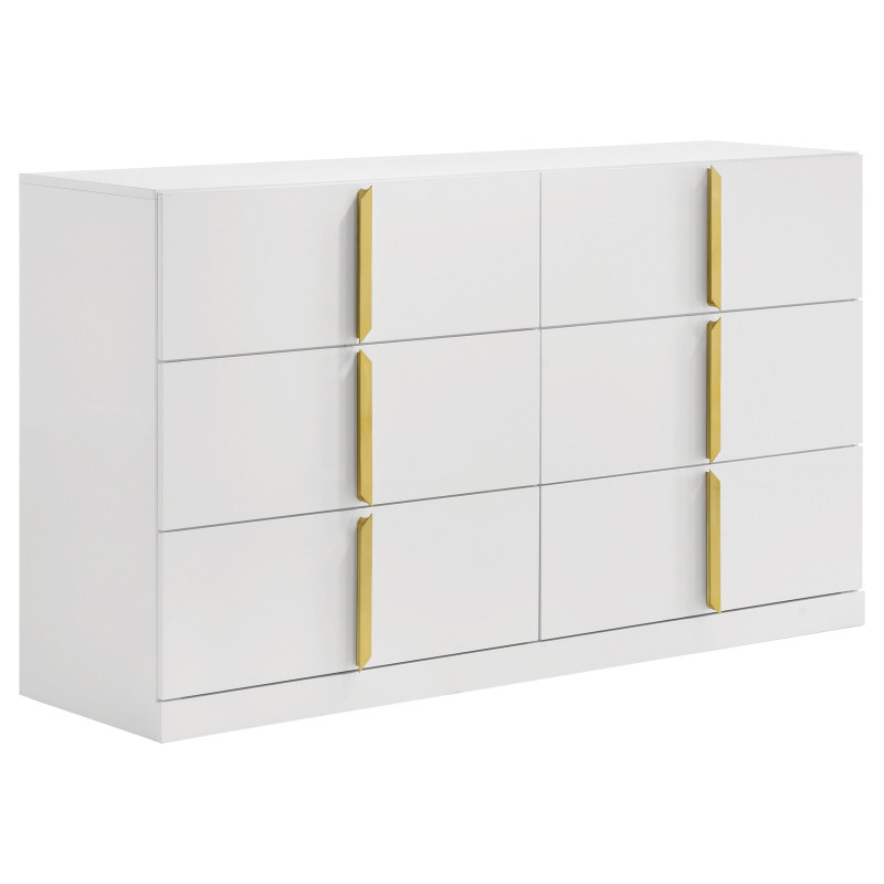 223093 Ines 6-drawer Bedroom Dresser Cabinet White High Gloss