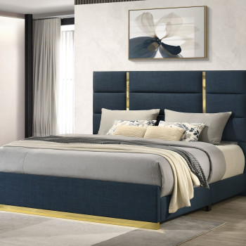 223091NVYKE Ines 52-inch Fabric Upholstered Eastern King Panel Bed Navy