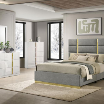 223091GRYKE-S4 Ines 4-piece Eastern King Bedroom Set Grey and White High Gloss