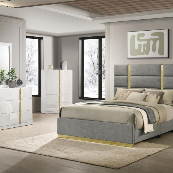 223091GRYQ-S4 Ines 4-piece Queen Bedroom Set Grey and White High Gloss
