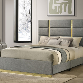 223091GRYKE Ines 52-inch Fabric Upholstered Eastern King Panel Bed Grey