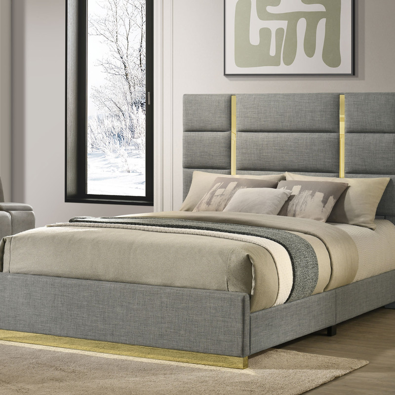 223091GRYQ Ines 52-inch Fabric Upholstered Queen Panel Bed Grey