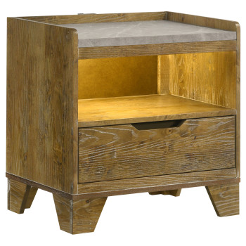 222972 Henderson 1-drawer LED Nightstand Bedside Table Medium Oak