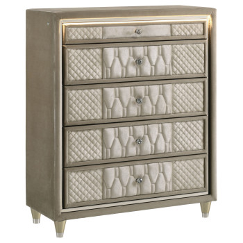 222665 Lorient 5-drawer LED Chest of Drawers Ivory and Camel