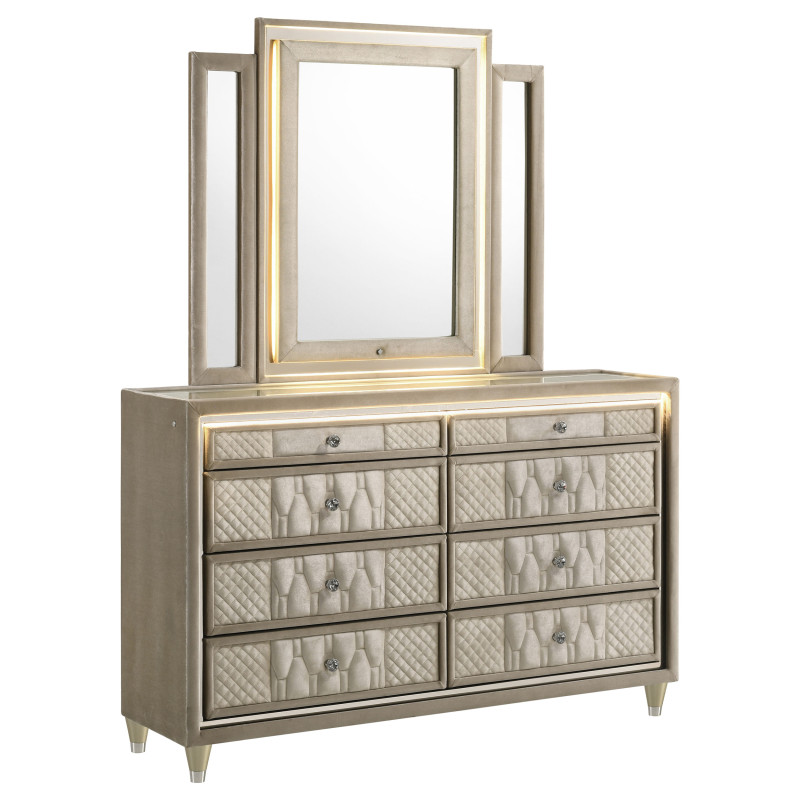 222663M Lorient 8-drawer LED Dresser with Mirror Ivory and Camel