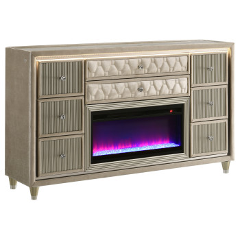222663FB Lorient 8-drawer LED Bedroom Flame Box Dresser Ivory Camel