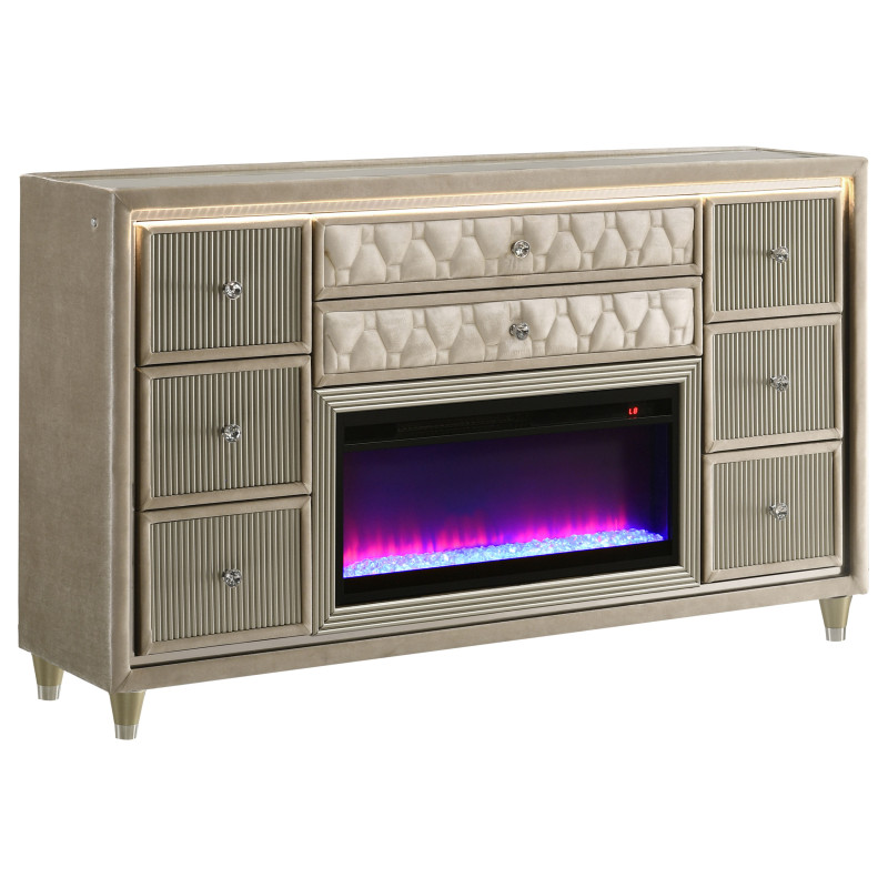 222663FB Lorient 8-drawer LED Bedroom Flame Box Dresser Ivory Camel