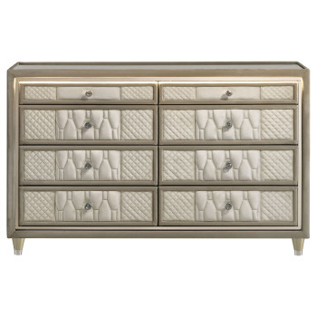 222663 Lorient 8-drawer LED Bedroom Dresser Cabinet Ivory and Camel